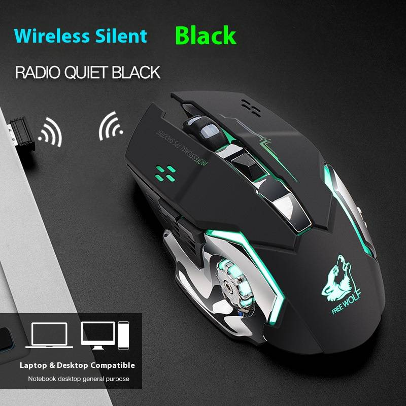 Mouse sem fio para jogos X8 com iluminação RGB, 2400 DPI, 6 botões, design ergonômico para PC/laptop - compatível com Mac e Windows (preto/branco/cinza)_voghion.com