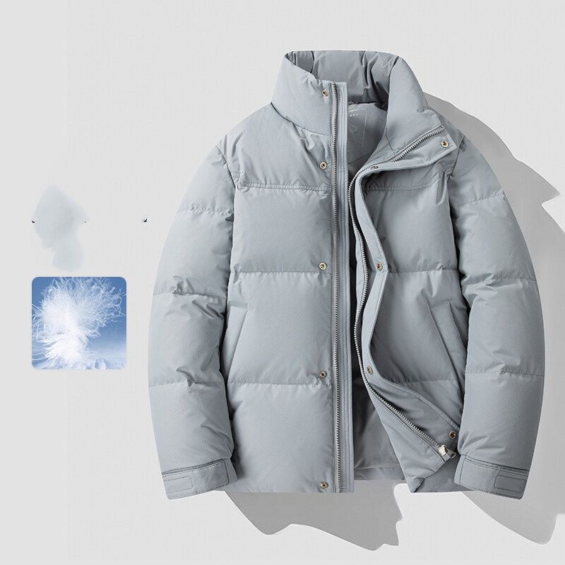 Jacquard-Daunenjacke mit Stehkragen – Puffermantel aus weißen Gänsefedern mit 550er-Füllung, schmal geschnittene Unisex-Winteroberbekleidung_voghion.com