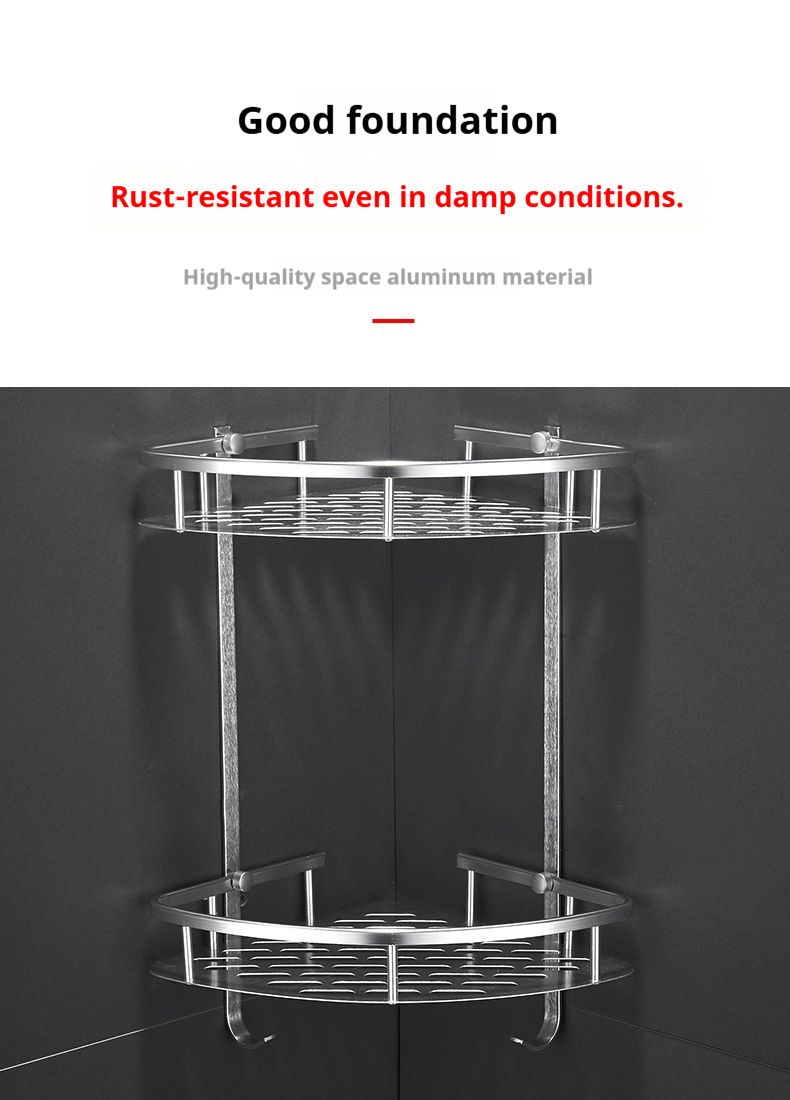 Space Aluminum Corner Shelf – Rustproof Bathroom & Kitchen Organizer, Wall-Mounted Triangle Storage Rack For Shower/Sink_voghion.com