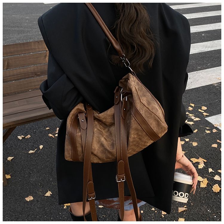 Sac Boston rétro en daim mat pour femme, nouvelle collection automne/hiver 2025, grande capacité, sac fourre-tout, sac à bandoulière simple_voghion.com