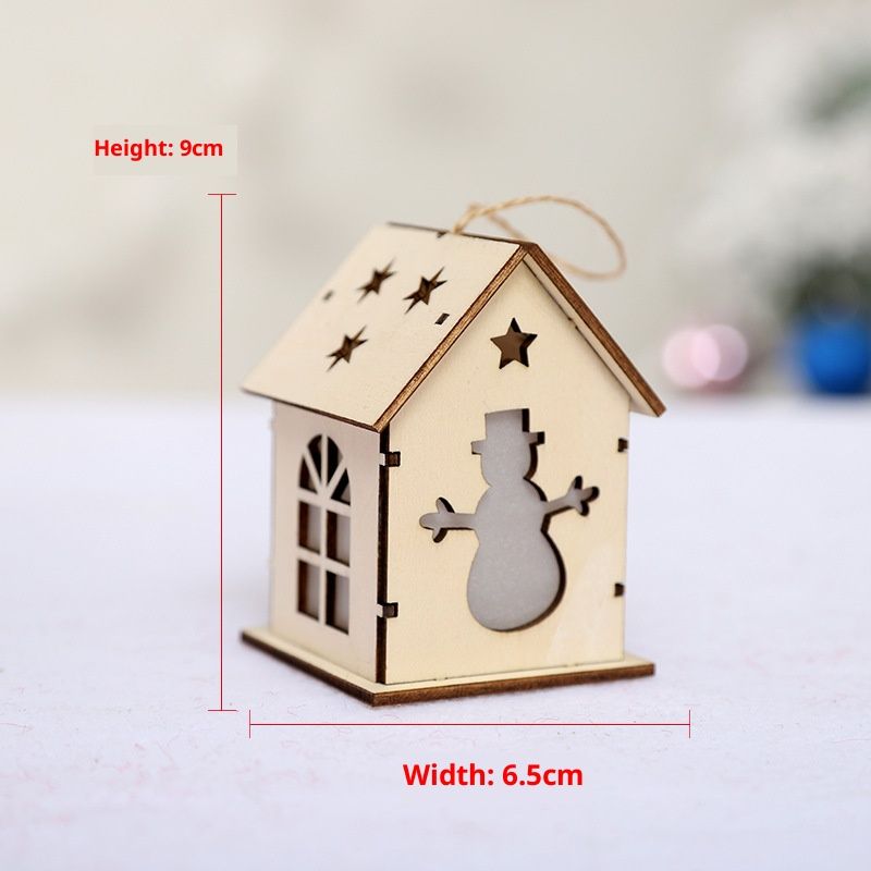 Handgefertigte Weihnachtsornamente aus Holz – Leuchtende, hohle Baum- und Hausdekoration mit Weihnachtsmann-, Rentier- und Schneemannmotiven –_voghion.com