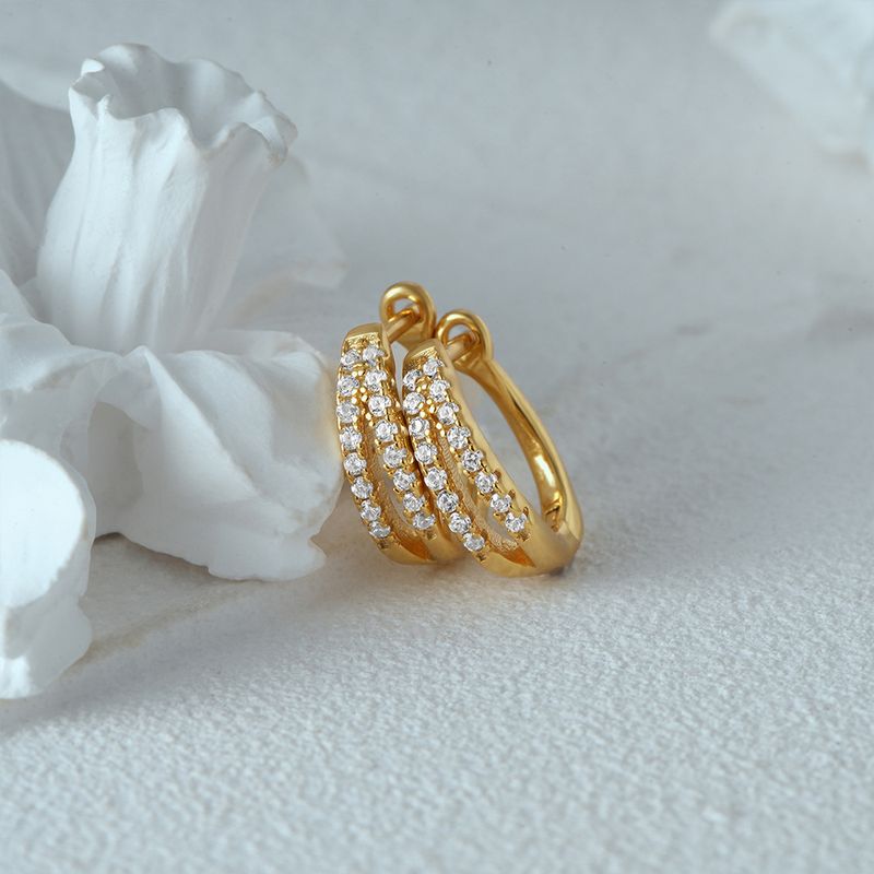 Women's Jewelry Simple S925 Sterling Silver Classic Light Luxury Personality Double Row Diamond Earrings Huggie Earring_voghion.com