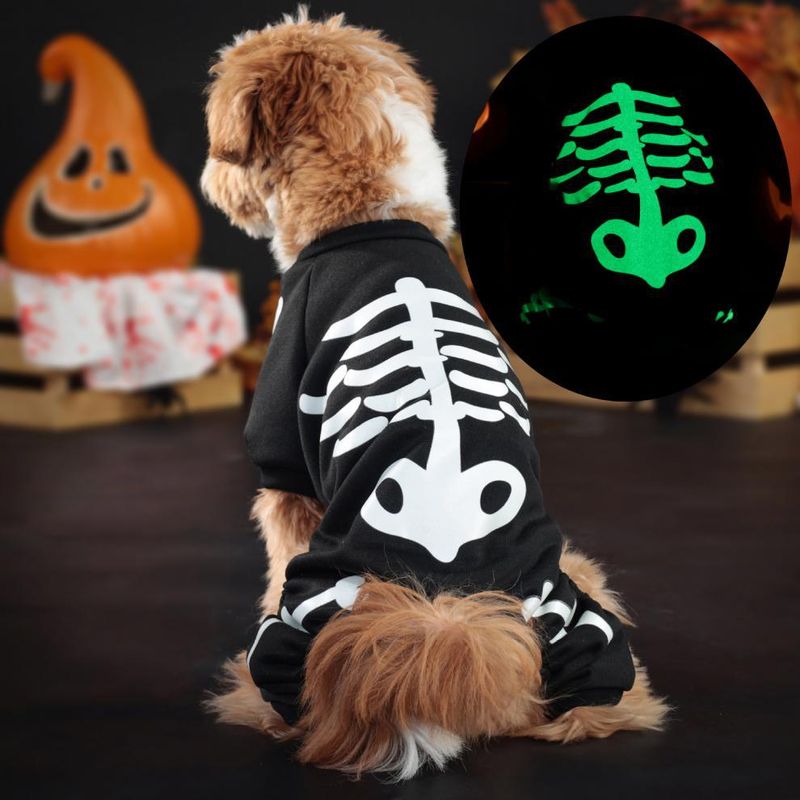 2024 Huisdierkleding Hond Halloween met Lichtgevende Skeletbotten Viervoeterkostuum_voghion.com
