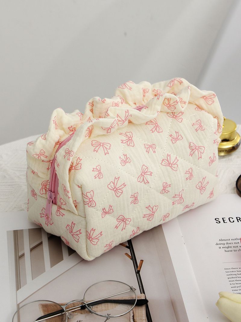 Kosmetiktasche mit Spitze, klein, frisch, mit Schleife, große Kapazität, Reise-Aufbewahrungstasche für die Hautpflege, multifunktionaler Kulturbeutel_voghion.com