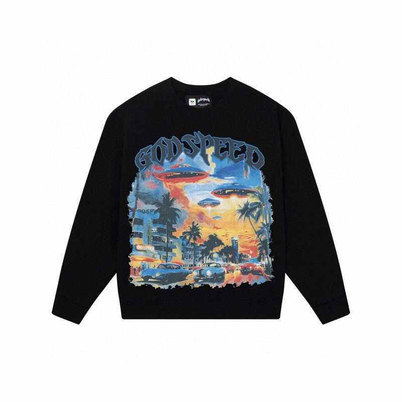 Felpa girocollo unisex con stampa alla moda del marchio Godspeed American High Street Skull Graffiti_voghion.com