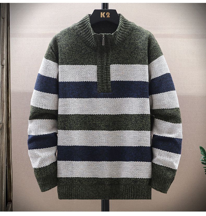 Herrenbekleidung Strickpullover Strickpullover Halbreißverschluss Pullover Fleecegefüttert Thermo Winter Rollkragen Lässiger Slim Fit Langarm Rundhalspullover_voghion.com
