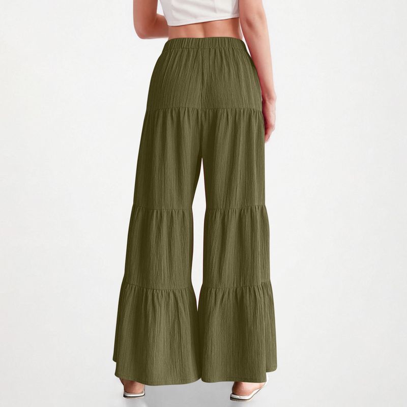 Calças largas femininas com cós elástico - Calças casuais confortáveis para o trabalho e uso diário_voghion.com