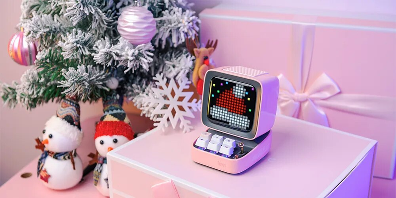 Ditto Bluetooth Speaker Retro Pixel Art Game Portable With 16X16 App Controlled Front Screen Pink DIY LED Display Board_voghion.com