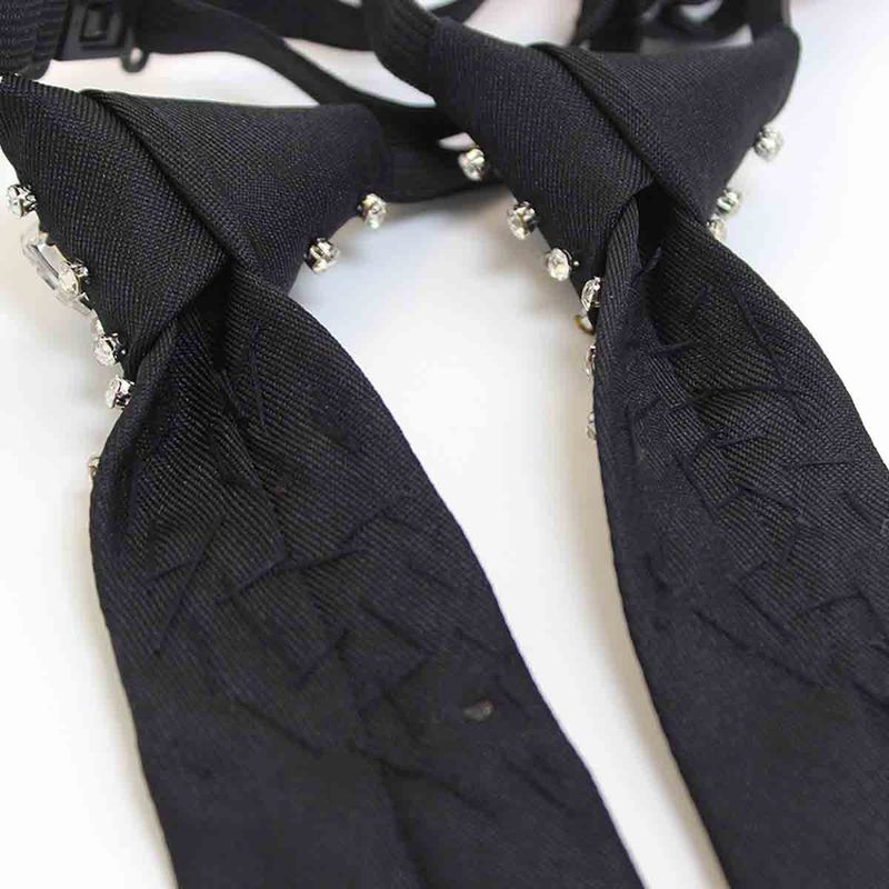 Cravatta elastica senza nodo con strass, in cristallo nero di lusso leggero per donna, camicia coordinata, stile college, moda versatile_voghion.com