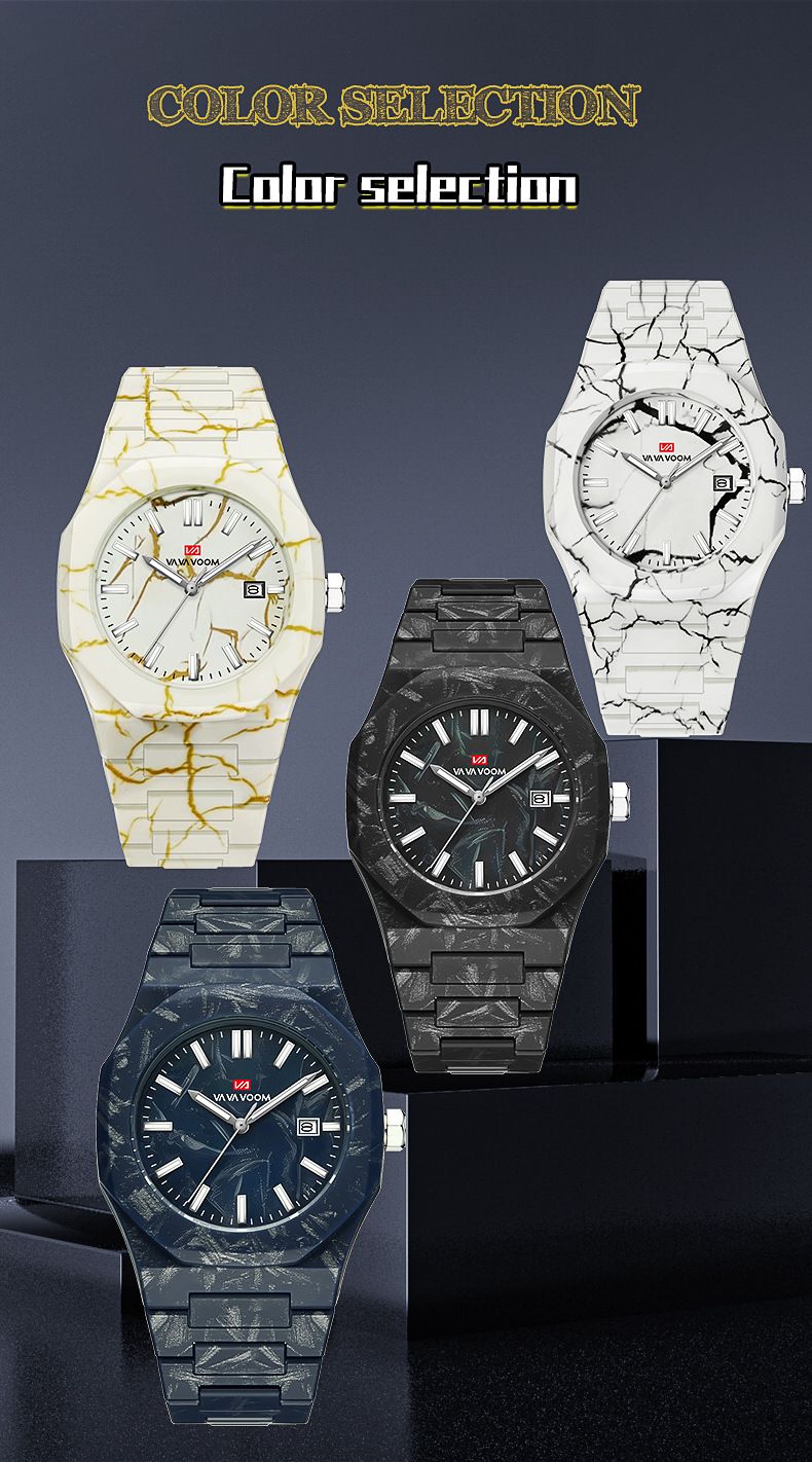 New Men Quartz Watch With Marble Pattern Calendar Clock Waterproof Men's Watch Silicone Strap Gift Watch_voghion.com