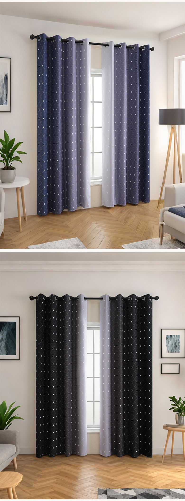 Karartma Perdeleri - %100 Işık Engelleme ve Isı Yalıtımı (Oturma Odası/Yatak Odası İçin Matkapsız Degrade Tasarım UV Koruması)_voghion.com