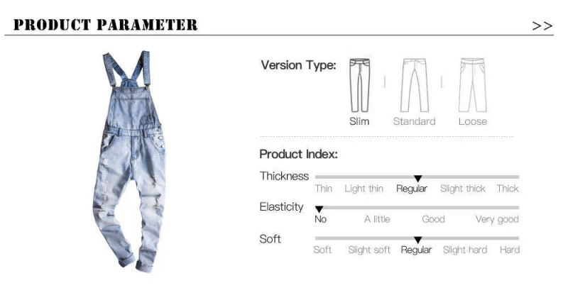 Jeans Men's light blue slim snow washed denim bib overalls for tall big Plus size hole ripped suspenders jumpsuits Cargo_voghion.com