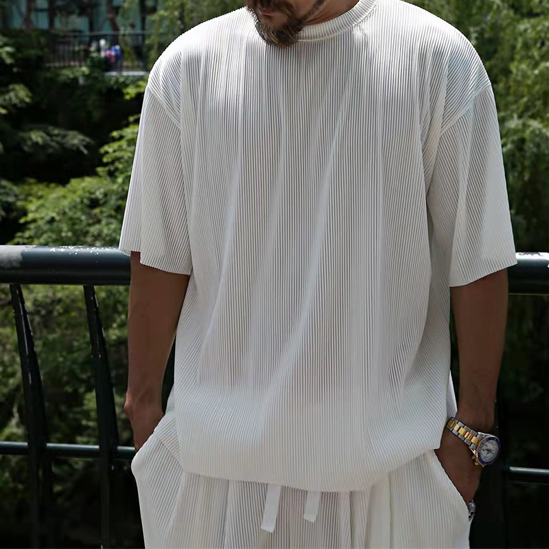 Herrenbekleidung Sommer Herren große Größe lockerer Anzug Kurzarm Shorts einfarbig Freizeitanzug Herren_voghion.com