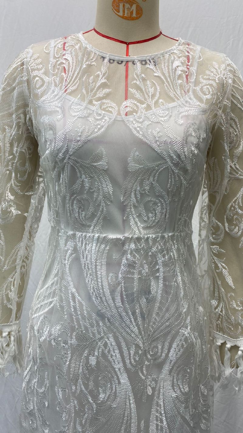 Women's Banquet Party Evening Lace Embroidered Tassel Dress Two Piece Summer Set_voghion.com