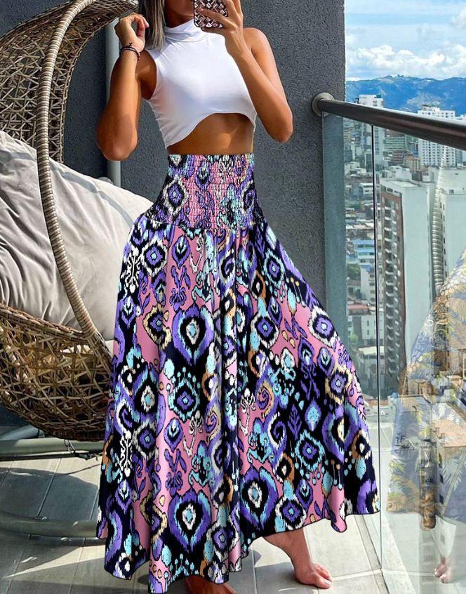Damenbekleidung, Kollektion mit bedruckter Taille, Freizeithosen, Hosen mit weitem Bein_voghion.com