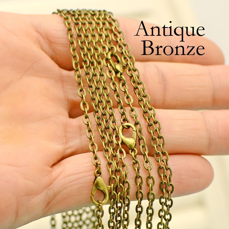 Vendite calde 50 x Collana in bronzo da donna all'ingrosso color oro in ottone rame nero argento placcato cavo maglia catena Rolo per la creazione di gioielli_voghion.com