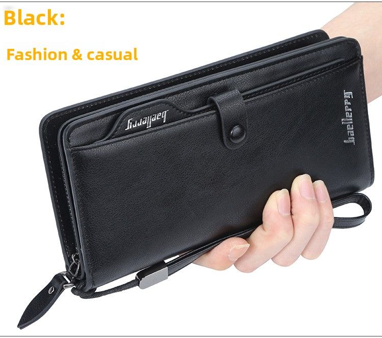 Lange Herrenbrieftasche von BAELLERRY, europäischer und amerikanischer Vintage-Stil, Design mit großer Kapazität, Clutch mit mehreren Kartenfächern, Business-Clutch mit Reißverschluss._voghion.com