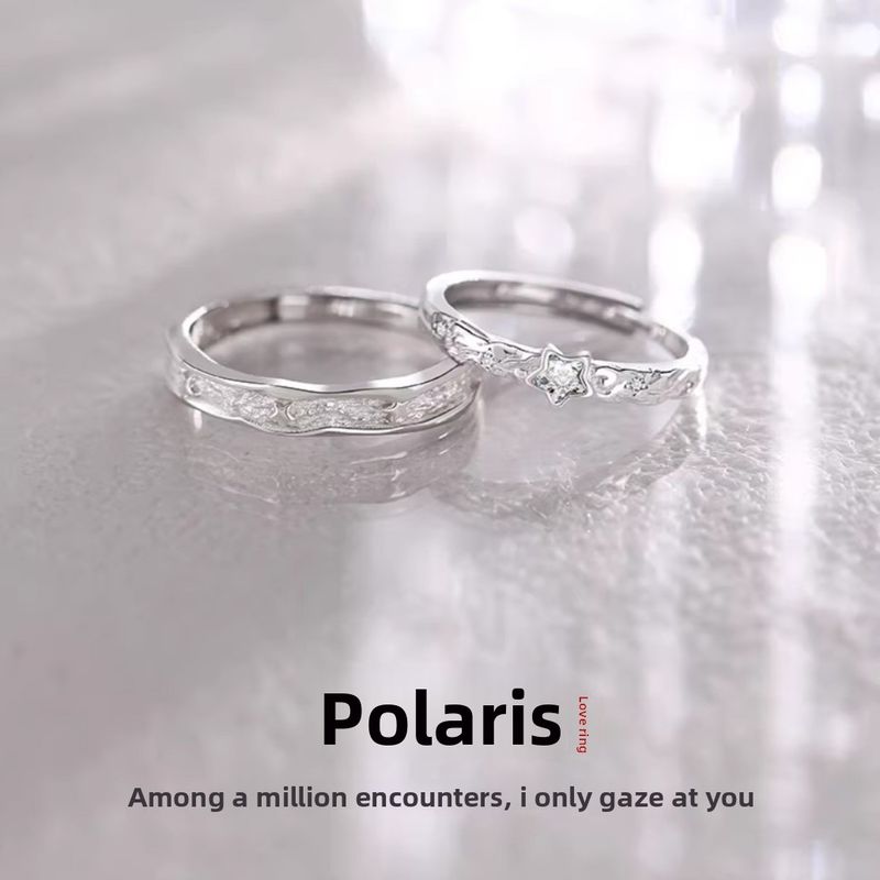 S925 Sterling Silber Nordstern-Paarringe für Damen und Herren, hochwertiger Luxus-Schmuck: Verstellbare offene Ringe_voghion.com