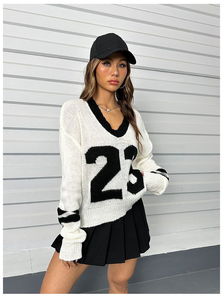 Abbigliamento da donna Autunno e inverno Maglione pullover Due pezzi Largo Scollo a V Maglione lavorato a maglia a maniche lunghe Top da donna_voghion.com
