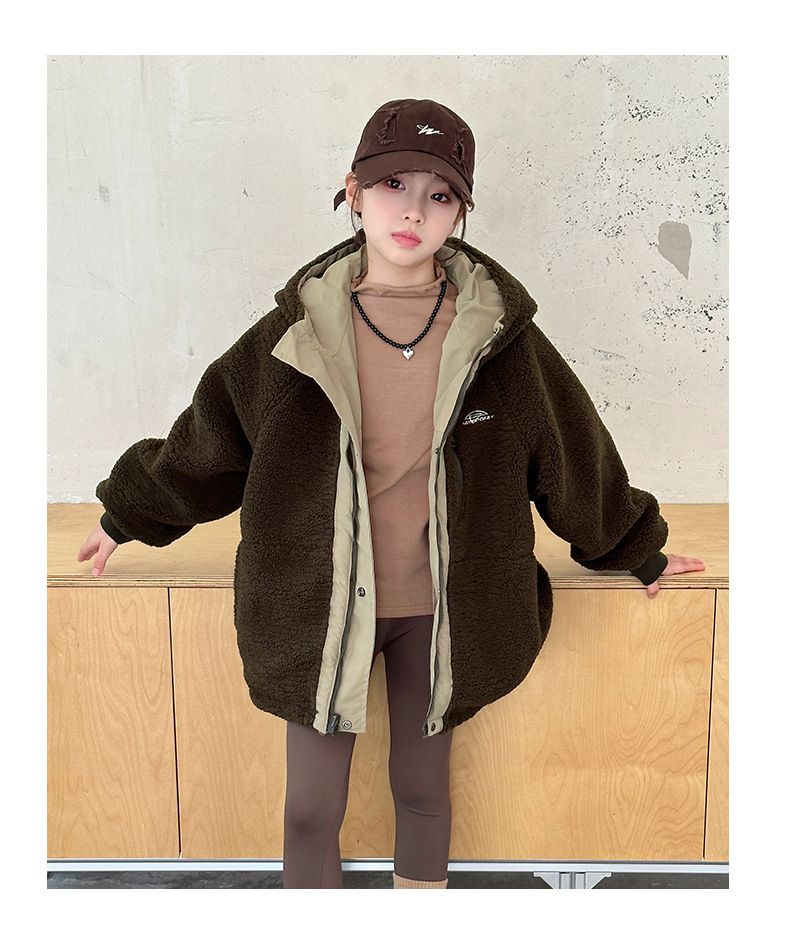 Reversible Kids Fleece Jacket – Korean-Style Windproof Outerwear For Boys & Girls (120-170cm, 3000mm Waterproof, Dual-Layer Warmth)_voghion.com