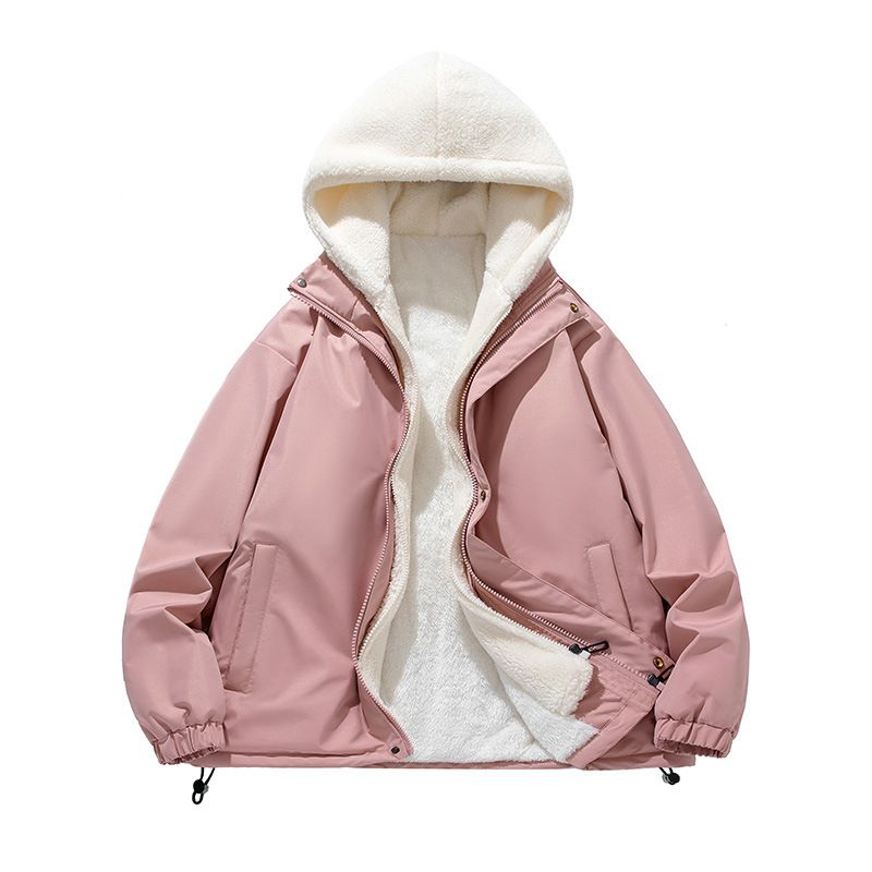 Herren Lammwolle Herbst Neue verdickte Fleece-Baumwollmantel mit Kapuze Winterjacke_voghion.com