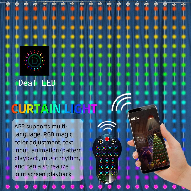 WS2812B Window Curtain Lights RGB String Light Bluetooth APP Control Christmas Fairy Light Bedroom Wedding Holiday Decor DC5V_voghion.com