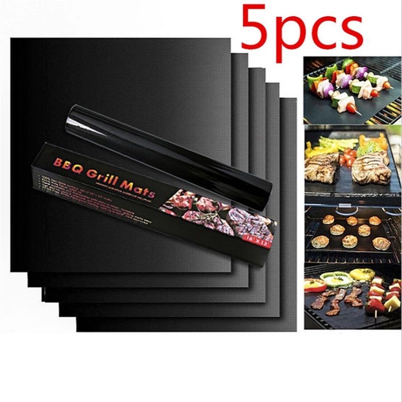5pcs BBQ Grill Mat Barbecue Baking Non-stick Pad Reusable Cooking Plate PTFE Outdoor Picnic Party Grilling Mat Tool 40*33cm_voghion.com