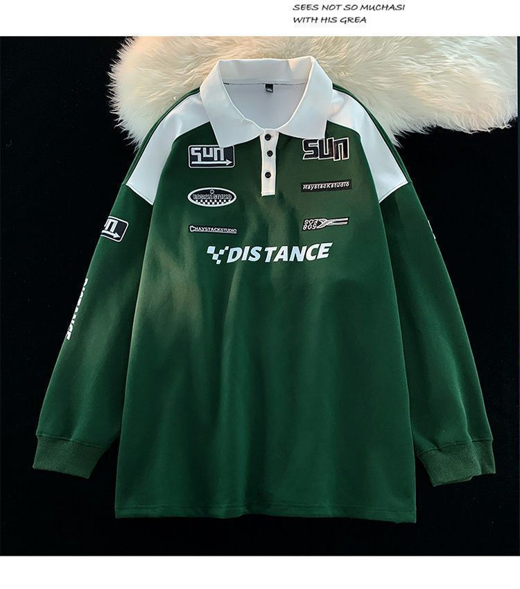 Sudadera con capucha retro americana para hombre, camisa polo de marca de moda, traje de carreras con solapa de manga larga, top de tendencia, primavera y otoño 2024_voghion.com