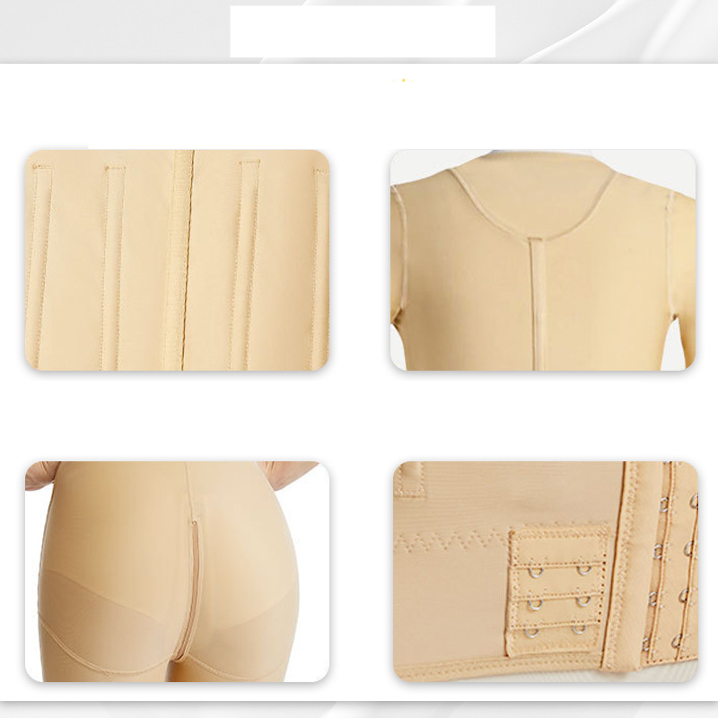Damenbekleidung Figurformende Mieder zur postoperativen Straffung von Taille und Bauch, Querstreifen an den Armen, Bruststraffung_voghion.com