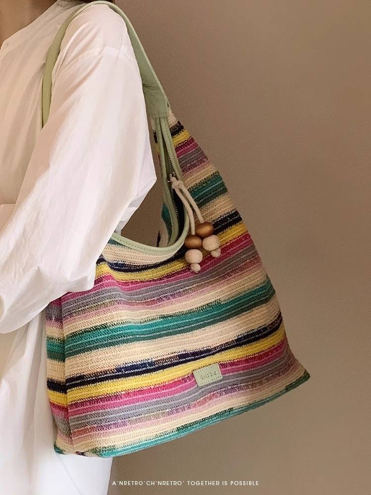 South Wind Chio2nd Rainbow Hatot Bag Dames 2024 Nieuwe Seaside Geweven Tas met Grote Capaciteit Schoudertas_voghion.com