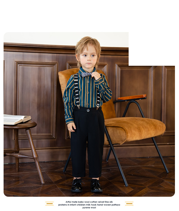 Kinderkleidung Kinderkleid für Jungen im Frühlings- und Herbststil im britischen Stil mit gestreiften langen Ärmeln, Overalls für Kinder, Klavierkleidung für Gastgeber_voghion.com