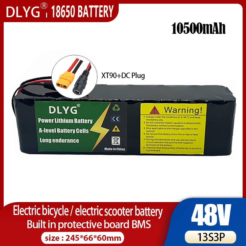 48V 10.5Ah 18650 nofëllbar Lithium Batteriepack 13S3P 500W Power Elektro-Vëlosbatterie, Elektro-Scooter Batterie XT90+DC STECKER_voghion.com