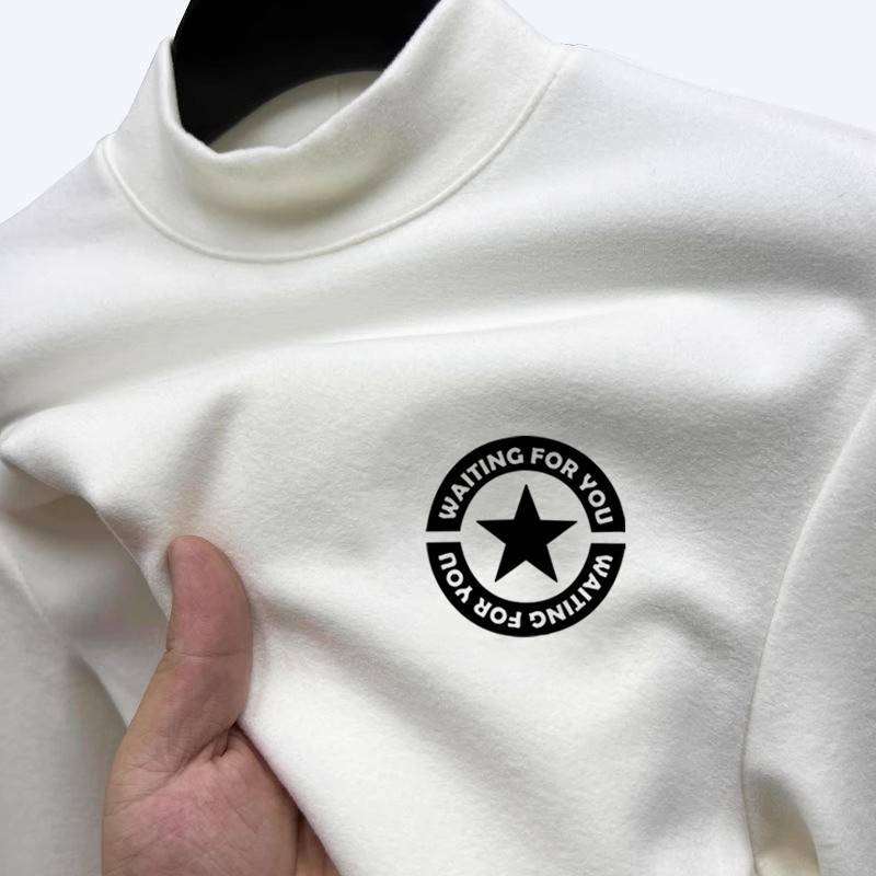Herrenbekleidung Herbst und Winter Casual All Match Dickes warmes, halbhohes Fleece-Langarm-T-Shirt_voghion.com