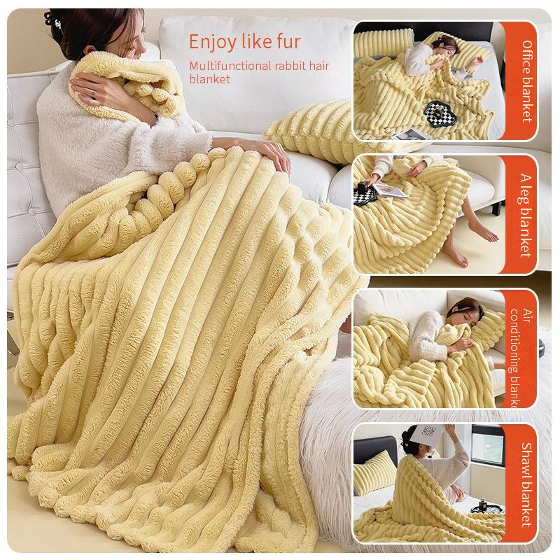 Coperta in pile di pelo di coniglio a doppio strato, ultra morbida e spessa, reversibile, per divano, pisolino, viaggio, coperta regalo di lusso in pile di corallo._voghion.com
