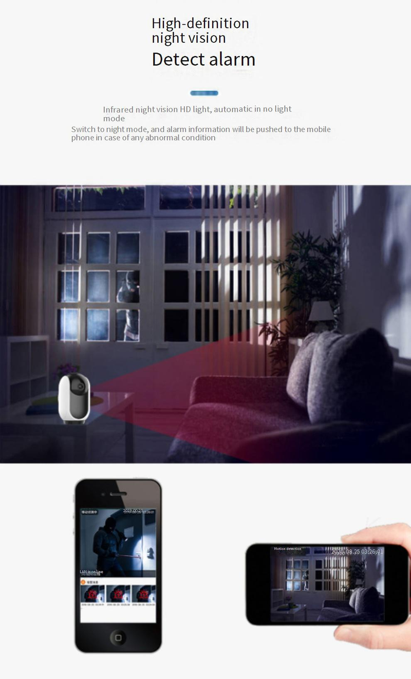 360° roterende WiFi-sikkerhetskamera - Trådløs hjemmeovervåking for innendørs bruk med toveis lyd og nattsyn_voghion.com