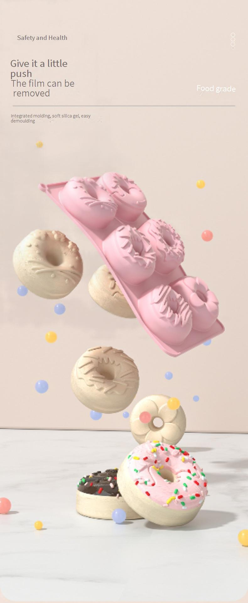 6-Cavity Silicone Donut Mold - Heat-Resistant Baking Tray For Cake Cookies & Chocolate Food-Grade DIY Dessert Tool_voghion.com