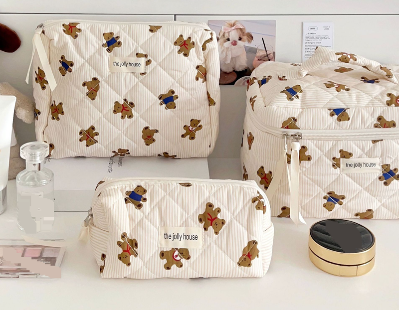 Ins Cosmetic Bag Cartoon Bear Large Capacity Portable Hand Held Travel Cosmetic Storage Bag Toiletries Bag_voghion.com
