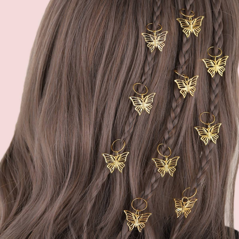 10 - Piece Set Metal Butterfly Dreadlock Hair Accessories, Ponytail Braiding Hair Clips With Geometric Open - Style Design_voghion.com