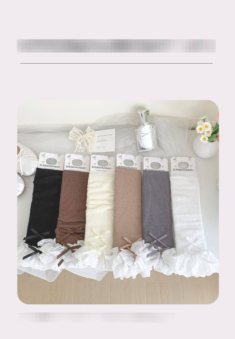 Socks For Women 2025 Spring And Autumn New Style Solid Color Bow Lolita Girls All Match Calf Socks Lace Women's Socks_voghion.com