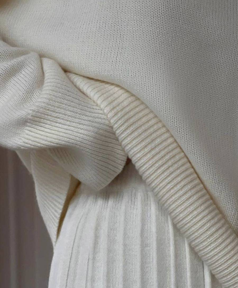 Women's Solid Color Round Neck Sweater With Pleated Skirt Set - Soft Knit Cozy Outfit For Fall Winter Casual Wear_voghion.com