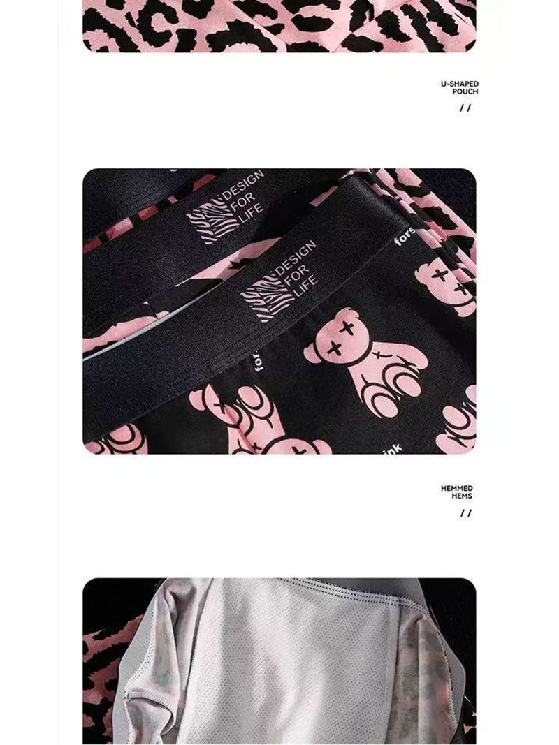 Sous-vêtements pour hommes, boxer respirant en pur coton imprimé léopard, short à quatre coins imprimé personnalisé et tendance_voghion.com