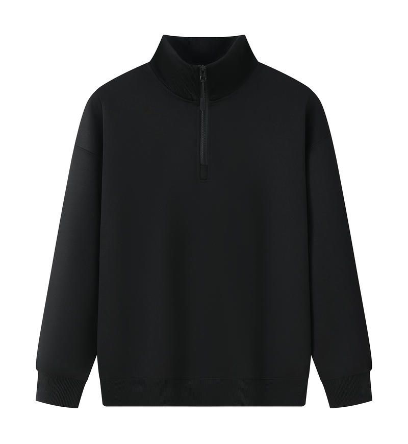 XH-528 Einfarbiger Kapuzenpullover mit halbem Reißverschluss_voghion.com