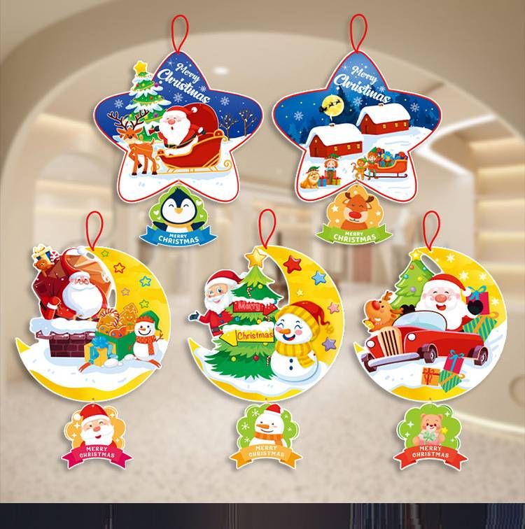 Elegant Christmas Hanging Ornaments Set – 5-Piece Decorative Paper Hangings For Store Windows, Classrooms & Holiday Parties_voghion.com