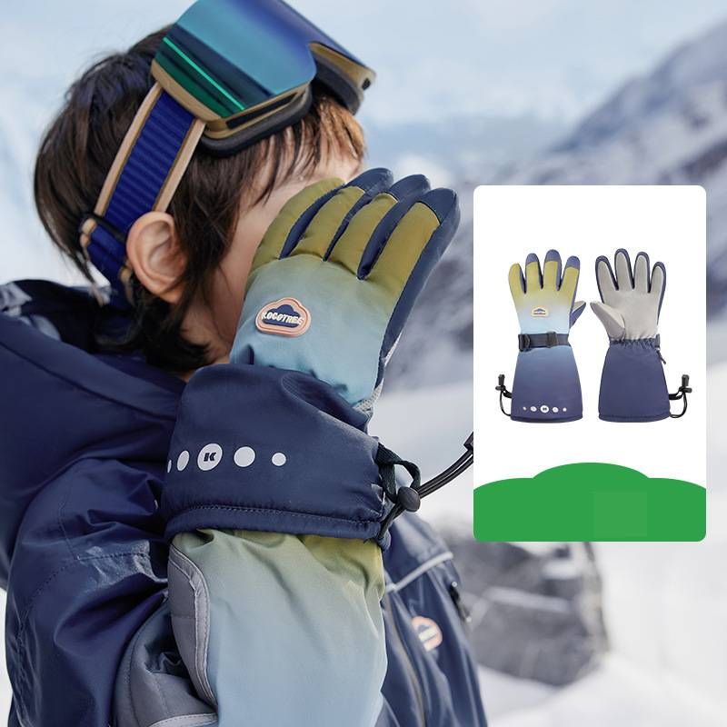 Gants d'hiver imperméables et chauds pour enfants (garçons et filles) - Moufles de ski imperméables pour les 3-12 ans (bleu foncé, rose coucher de soleil)_voghion.com