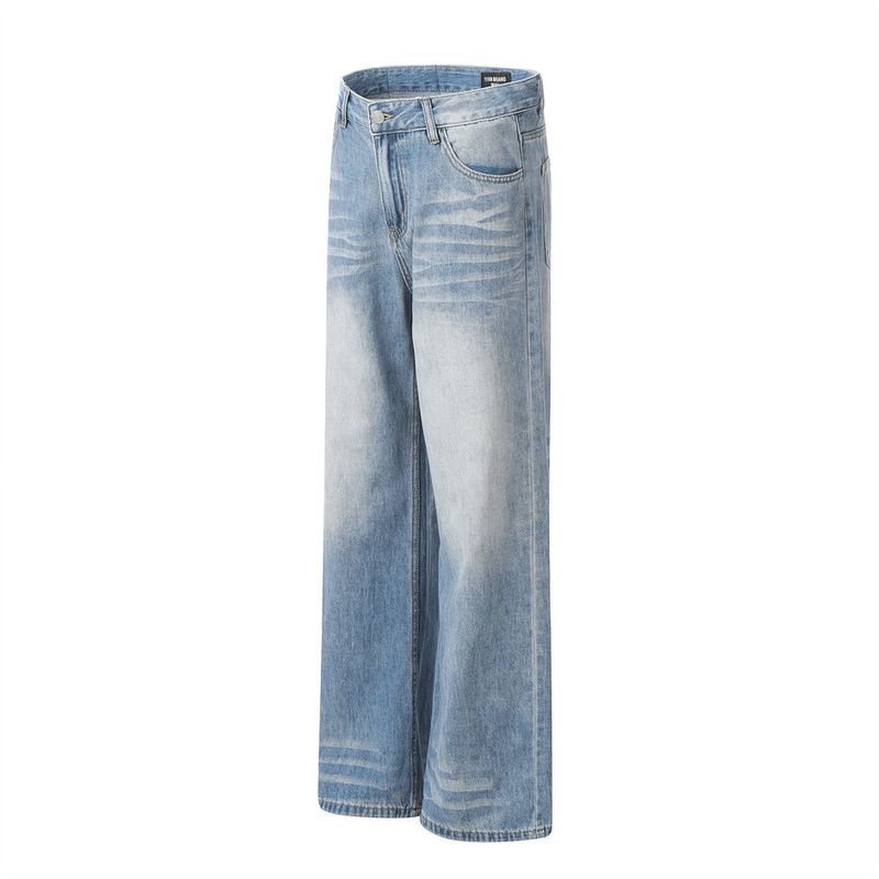 Herrenbekleidung Amerikanische High Street Washed Gradient Denim-Hose für Herren Lockere Daddy-Hose im Used-Look Vielseitige, lässige Hose mit weitem Bein und geradem Bein_voghion.com