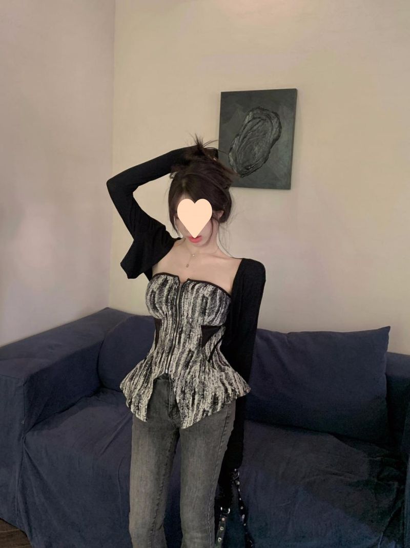 American Style High-End Chic Mini Dress Sweet And Spicy Black Unique Strapless Top + Shawl Set For Women_voghion.com