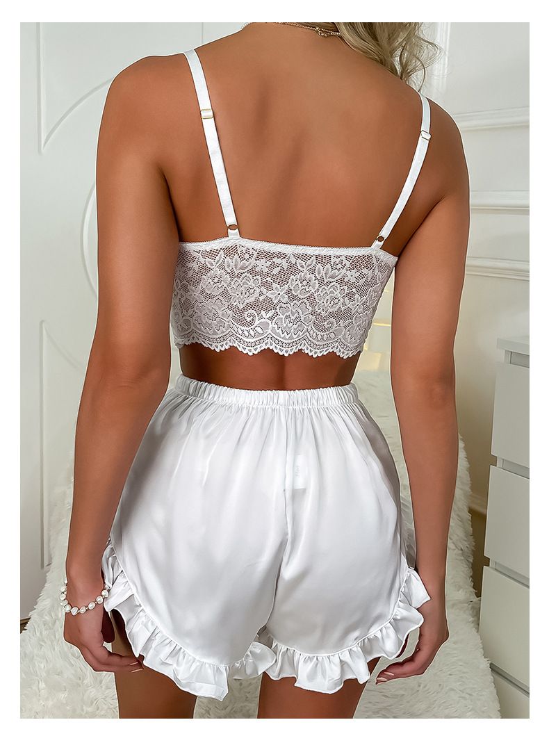 pajamas for women white lace suspenders lace shorts home sexy suit_voghion.com