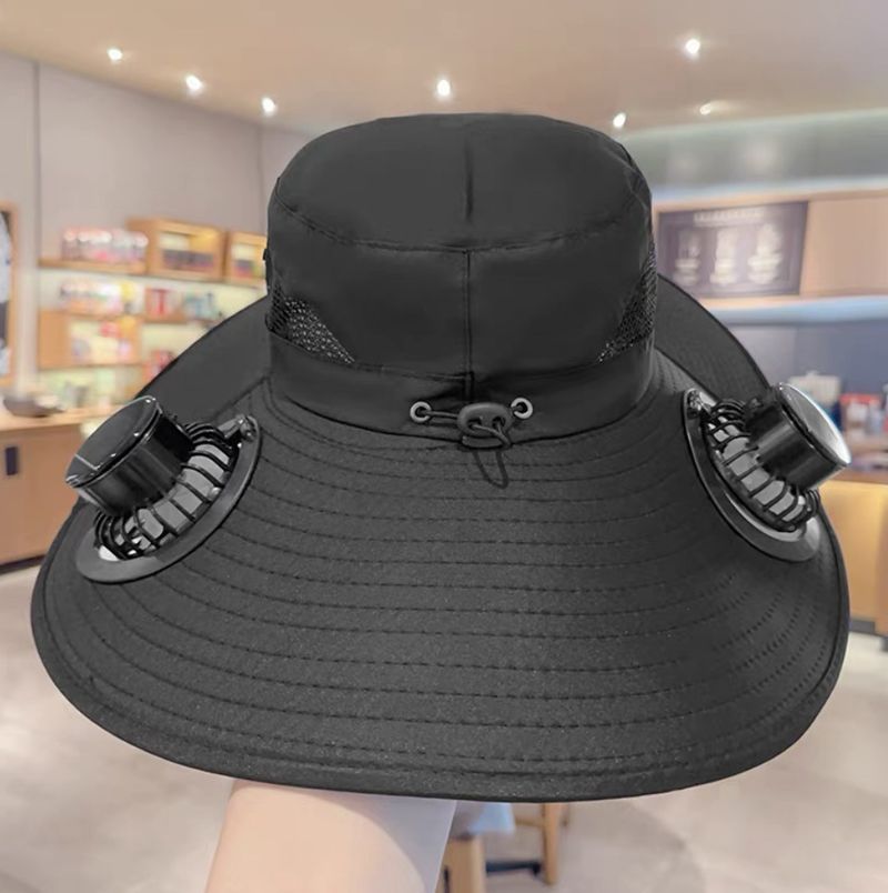 Solar Charging Bucket Hat For Men - Wide Brim Sun Hat With USB Fan (UPF50+ Adjustable Headband Quick-Dry For Hiking/Camping/Fishing)_voghion.com