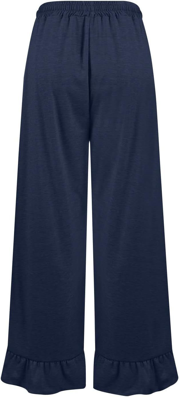 Îmbrăcăminte pentru femei, culoare solidă, pantaloni casual, talie înaltă, plisată, tiv larg, femei_voghion.com