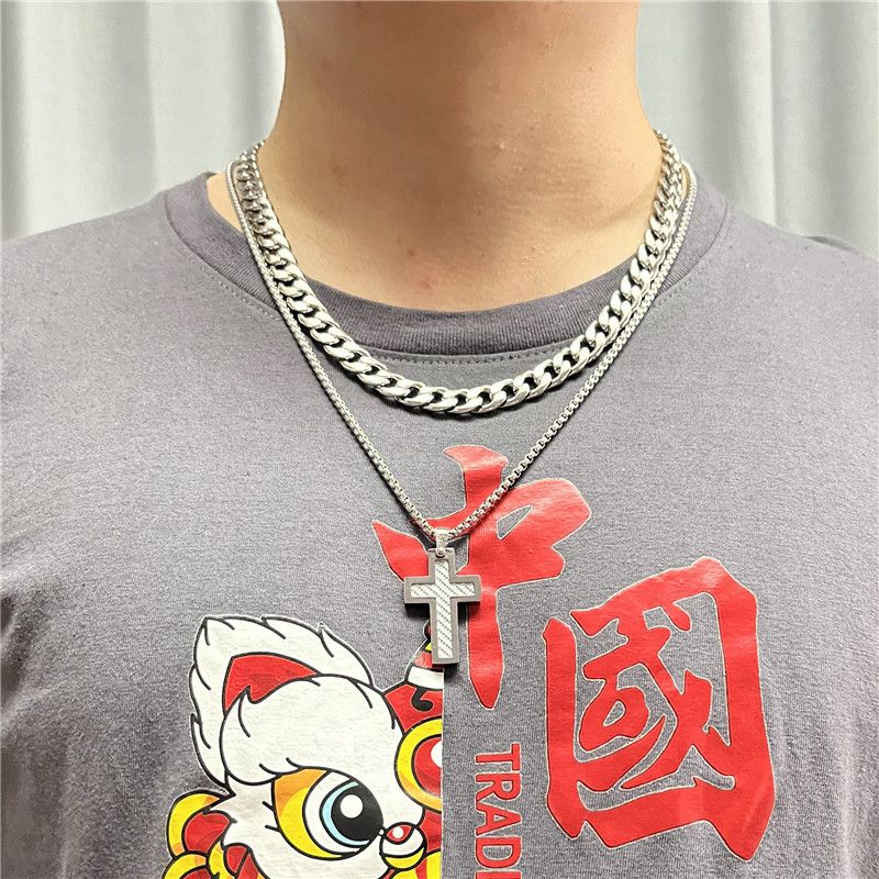 Jewelry Titanium Pendant Personality Punk Trendy Men Cross Stainless Steel Necklace 12050_voghion.com